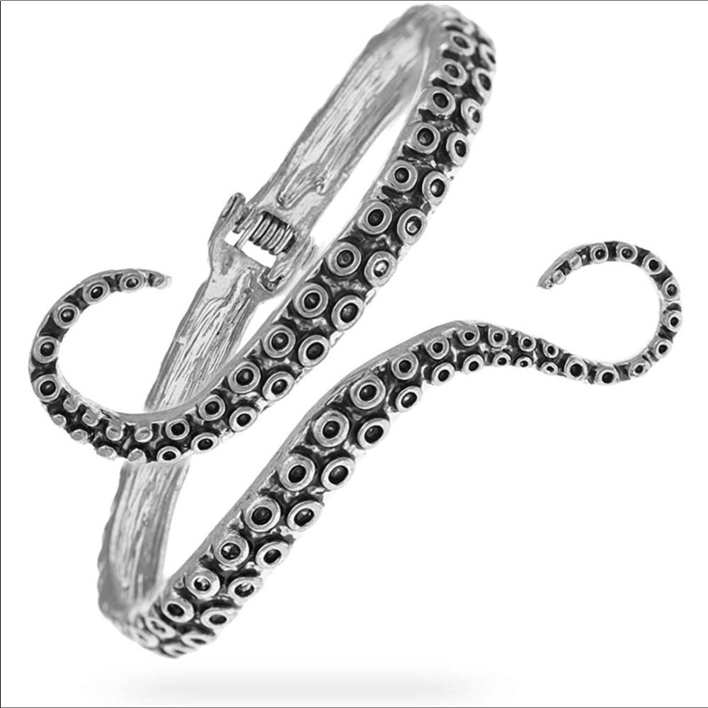 Octopus Tentacle Bracelet Bangle, Vintage Silver